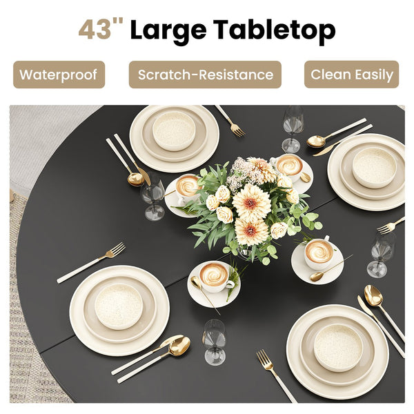 English Elm 43" Round Wood Dining Table with Geometric Metal Base Seats 4 Space Saving Modern T3623P433911