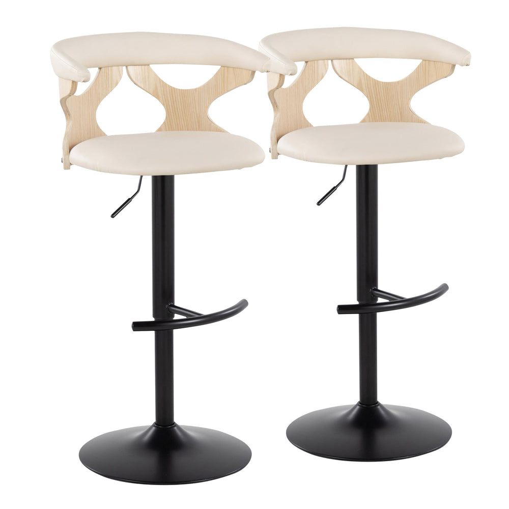 English Elm Contemporary Swivel Barstools with Cut-out Back Faux Leather Seat and Wood Accents Set B202S00872
