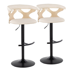 English Elm Contemporary Swivel Barstools with Cut-out Back Faux Leather Seat and Wood Accents Set B202S00872