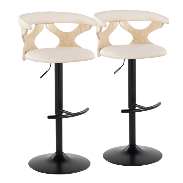 English Elm Contemporary Swivel Barstools with Cut-out Back Faux Leather Seat and Wood Accents Set B202S00872