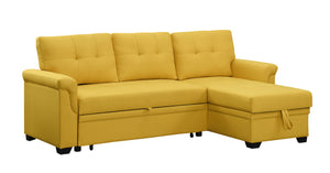 English Elm Jardin Linen Upholstered Sleeper Sectional with Reversible Chaise and Hidden Storage Yellow B2749S00009