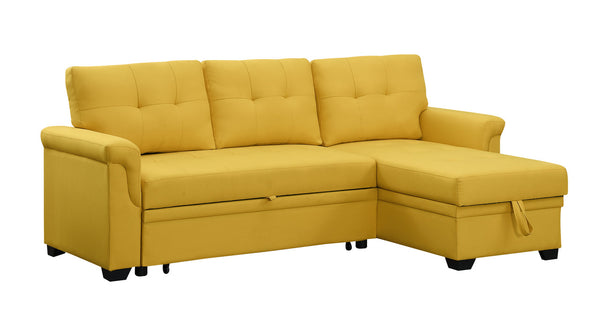 English Elm Jardin Linen Upholstered Sleeper Sectional with Reversible Chaise and Hidden Storage Yellow B2749S00009