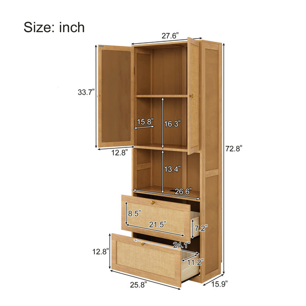 English Elm 2 Door Bookshelf with USB Port and 3 Drawers — Compact Pine-MDF Storage Cabinet for Living Room Natural 80.1 L x 17.65 W x 6.3 H N701P245551W