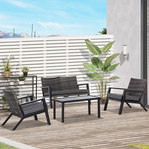 English Elm Outsunny 4 Piece Outdoor Pe Wicker Conversation Set with Loveseat and Coffee Table W2225P200589