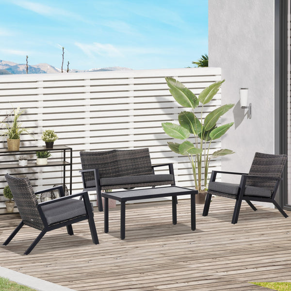 English Elm Outsunny 4 Piece Outdoor Pe Wicker Conversation Set with Loveseat and Coffee Table W2225P200589