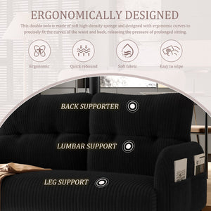 English Elm United We Win Corduroy Two Seat Sofa with Lumbar Support and Built in Storage Pockets Black W1568P386171