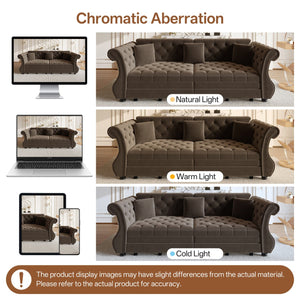 English Elm 97.6" Oversized Velvet Chesterfield Sleeper Sofa Floral Tufted Roll Arm Living Room Couch Brown W1885S00399