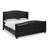 English Elm Marcella Upholstered Shelter Headboard Bed Set, King, Vintage Black Brown Faux Leather