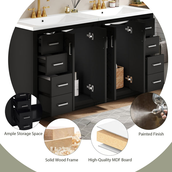 English Elm 60'' Bathroom Vanity Set With Ceramic Sink - Solid Wood Frame, Soft-Close Drawers & Ample Storage N710SS00001B