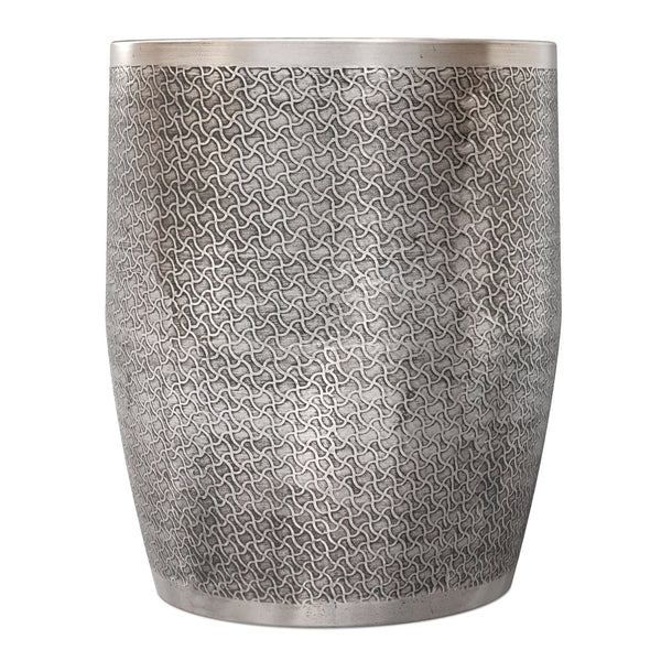 English Elm Johnsen Etched Web Pattern Accent Table 18" Round Iron Side Table Durable Powder-Coated Finish Antique Silver B136P361853