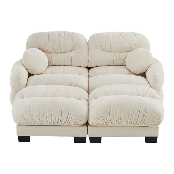 English Elm Teddy Fleece Modular Cloud Sofa with Curved Silhouette Ottomans and Lumbar Pillows Beige W5656S00039