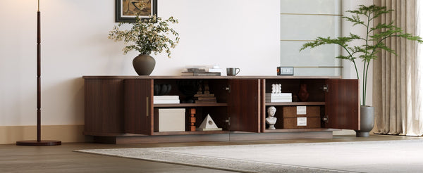 English Elm 70-inch Media Console with Sliding Groove Doors Solid Pine Legs and Cable Management N710P427898P