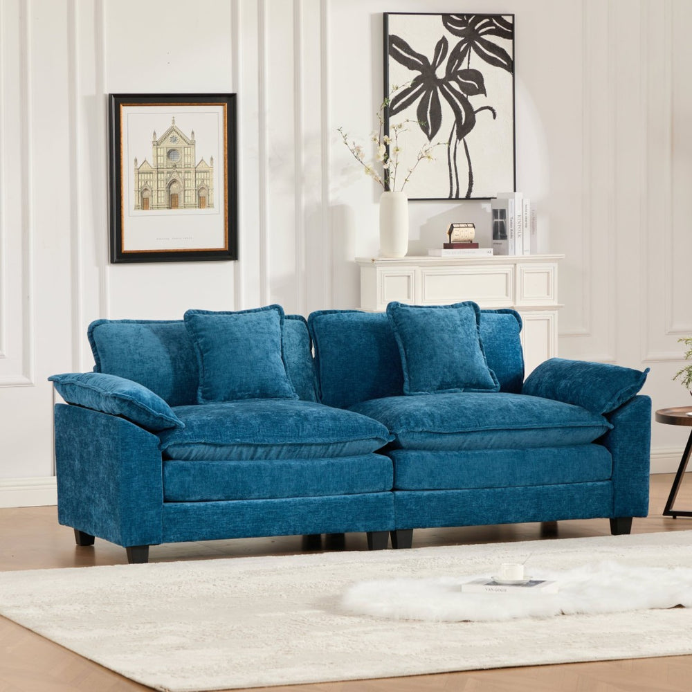 English Elm Wider Armrest Loveseat - Modern Modular Couch In Blue Chenille, Comfy Double-Layer Cushion, Ergonomic Design W1143S00037-GIGA