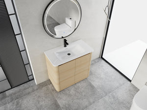 English Elm 36'' Freestanding Bathroom Vanity Plywood Cabinet Ceramic Sink Soft Close Doors W999P351893