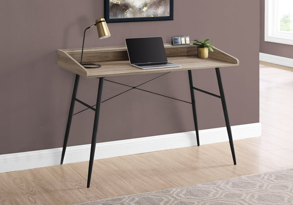 English Elm Computer Desk For Home Office – Modern Brown Laminate & Black Metal With Storage Cubbies & Hutch B2710P219822