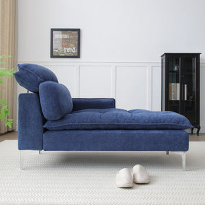 English Elm 55" Chaise Lounge Blue Upholstered Ergonomic Sofa with Left Armrest, Button Tufted Retro Design, Storage & Tool-Free Assembly W1117P226067