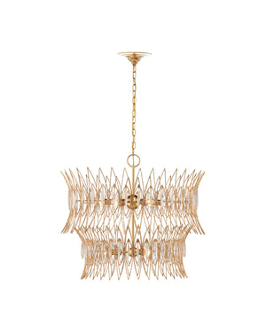 Currey & Company Marquise Oval Gold Chandelier - Elegant Mid-century Design With Leaf Motifs And Dimmable Lighting Gold Glass ,Wrought Iron 9000-1287-currey-company