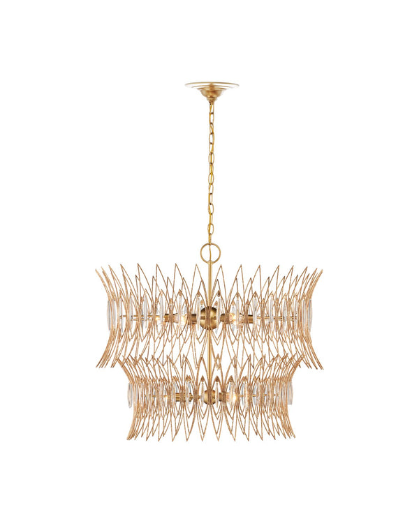 Currey & Company Marquise Oval Gold Chandelier - Elegant Mid-century Design With Leaf Motifs And Dimmable Lighting Gold Glass ,Wrought Iron 9000-1287-currey-company