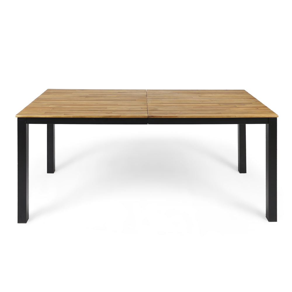English Elm Christopher Knight Home® - Rectangular Acacia Wood Outdoor Dining Table 71" — Teak Finish Slatted Top, Black Iron Legs, Durable Elegance 64274.00