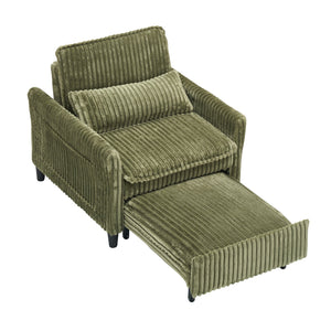 English Elm comfortable Corduroy Green Sofa Bed for Small Apartments Compact 1-Seater with Sponge Cushion, Solid Wood Frame and Black Plastic Legs, Easy Vacuum Care W1658P290461