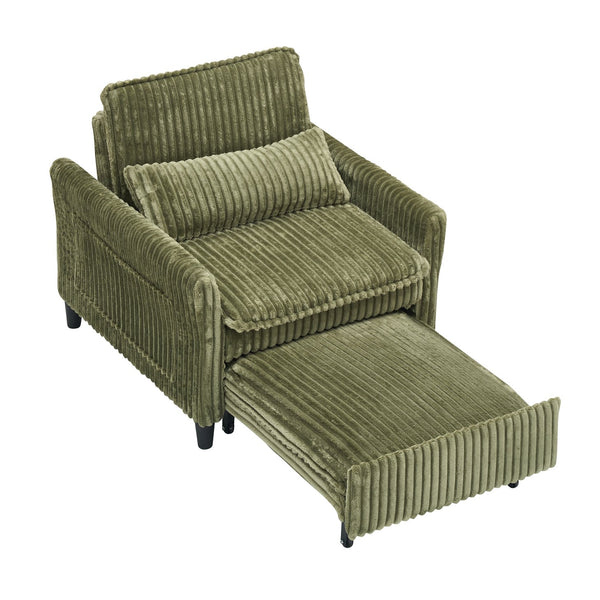 English Elm comfortable Corduroy Green Sofa Bed for Small Apartments Compact 1-Seater with Sponge Cushion, Solid Wood Frame and Black Plastic Legs, Easy Vacuum Care W1658P290461