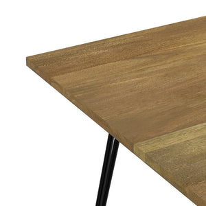 English Elm Hunter Modern Industrial Dining Table 66x40 in Solid Mango Wood Top with Black Hairpin Legs, Durable Finish Light Brown B136P203505