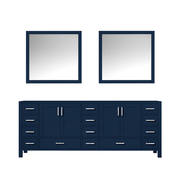 English Elm Navy Double Bath Vanity 84" W x 22" D with Two 34" Mirrors, 14 Drawers, Ample Wood Storage, Ready B2731S00566