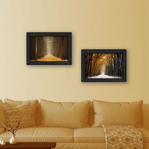 English Elm "golden Forest Path" 2-piece Framed Art Set Black Wood Gallery Wall Decor B06786938
