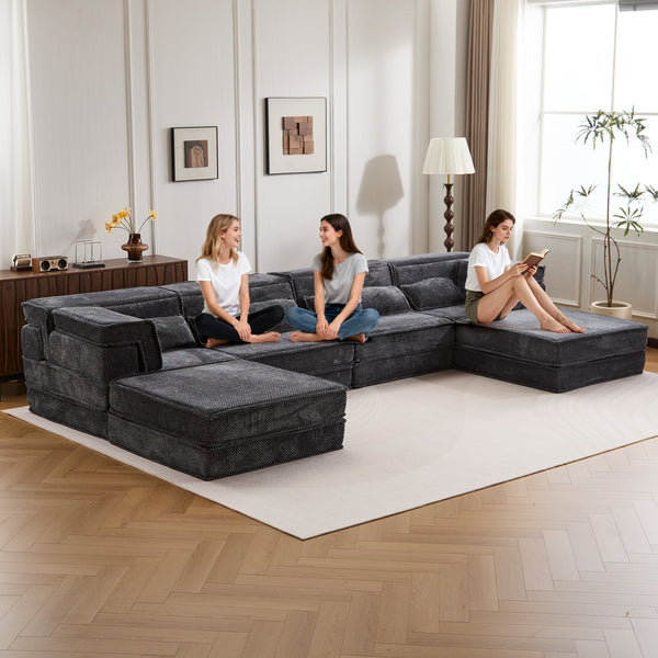 English Elm Compression Modular Sofa Bed - Oversized 4-Seater, No Assembly, Adaptable Designs For Any Space W3723S00041