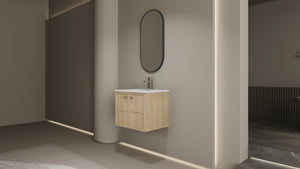 English Elm 24" Modern Wall Vanity with Ceramic Sink, Oak Plywood Cabinet, 2 Soft-Close Doors, Handles Included W1972S00021