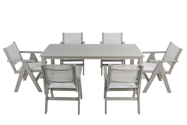 English Elm 68.9-inch Outdoor Rectangular Dining Table Hips Wood Grain Seats Six with Umbrella Hole W2085P364131