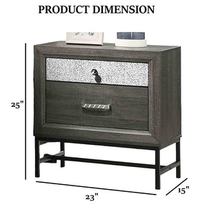 English Elm Contemporary Two Drawer Nightstand Gray Finish Acrylic Pulls Metal Legs Bedroom B2741P435307