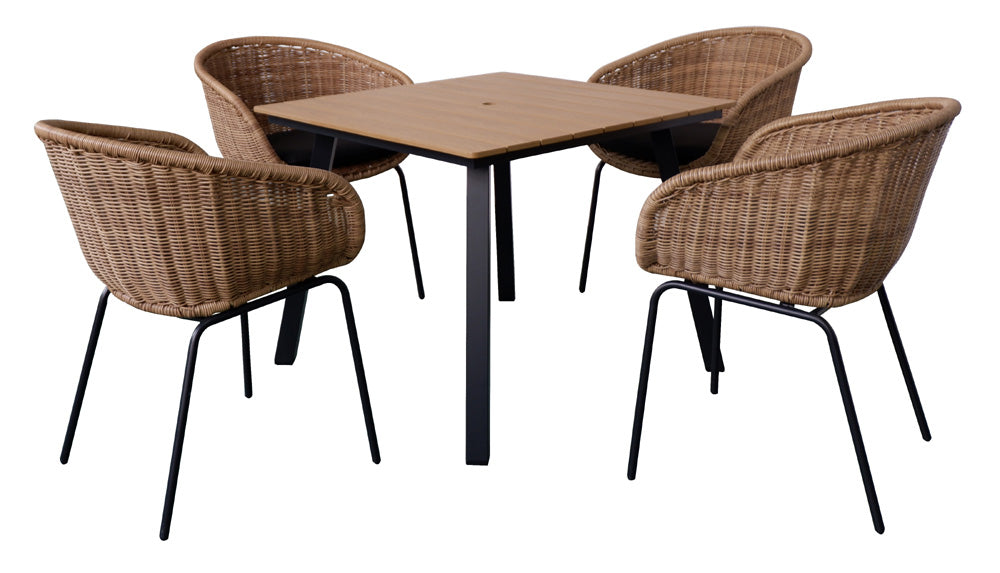 English Elm Square Outdoor Dining Table Wpc Slatted Top Iron Frame Umbrella Hole Seats Four W3990P466962