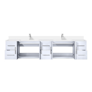 English Elm Glossy 84" Double Bath Vanity with White Quartz Top, Soft-Close Drawers, Chrome Faucet Set, Ample Storage B2731P258765