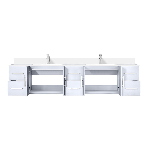 English Elm Glossy 84" Double Bath Vanity with White Quartz Top, Soft-Close Drawers, Chrome Faucet Set, Ample Storage B2731P258765