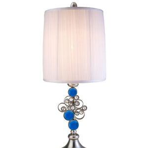 English Elm 28" Elegant Metal Table Lamp with Crystal Strand Inner Shade and White Linen Outer Shade, UL Listed Silver B072116199