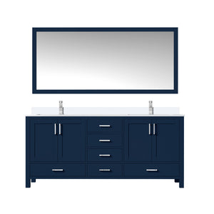 English Elm Navy Double Bath Vanity 72" W x 22" D with White Quartz Top, Chrome Faucet, Large Mirror, Durable Finish B2731S01005