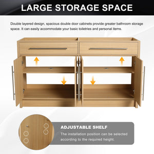 English Elm 60" Freestanding Bathroom Vanity 4-Soft Close Doors Original Oak Plywood KD-Pack Ready DIY Cabinet W1972P348988