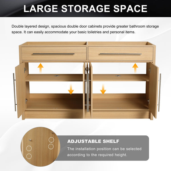 English Elm 60" Freestanding Bathroom Vanity 4-Soft Close Doors Original Oak Plywood KD-Pack Ready DIY Cabinet W1972P348988