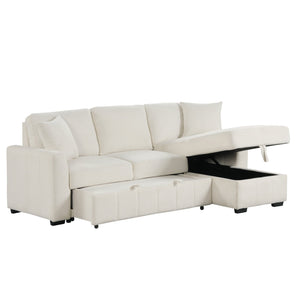 English Elm U_style Modular Sectional Sleeper Sofa with Storage Chaise and Cup Holders for Living Room Beige WY000467AAA