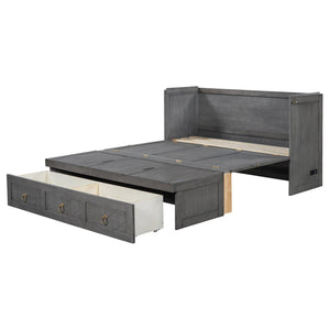 English Elm Queen Murphy Wall Bed with Pull Out Storage Drawer and Built in Usb Charging Gray LP000428AAE