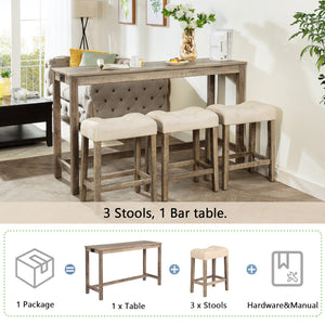 English Elm 4-Piece Bar Table Set With Power Outlet & 3 Padded Stools - Stylish Dining & Work Solution For Small Spaces W1998P193826