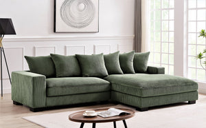 English Elm Luxe Oversized L-Shaped Sectional Sofa With Chaise, Dark Green Corduroy Upholstery, Modern Design B2735S00002