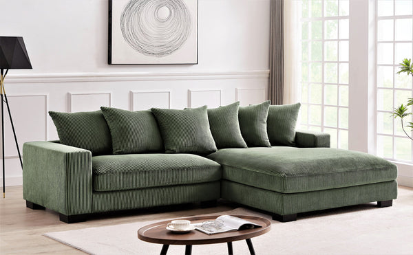 English Elm Luxe Oversized L-Shaped Sectional Sofa With Chaise, Dark Green Corduroy Upholstery, Modern Design B2735S00002