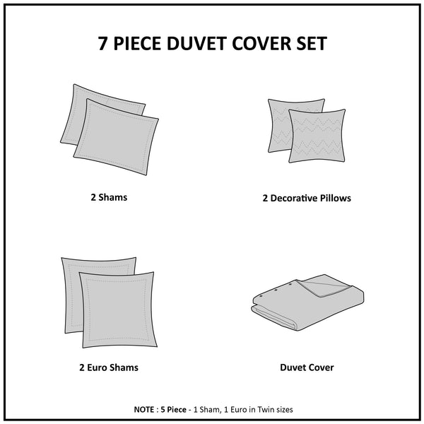 JLA Home Urban Habitat - Cotton Tufted Chenille Duvet Cover Set with Euro Shams and Decorative Pillows for Cozy Chic Bedrooms 92 L x 68 W x 0.13H UH12-0201