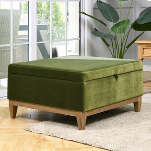 English Elm Jennifer Taylor Home - Knox 35" Square Storage Ottoman in Olive Green Performance Velvet — Benchmade, Flip-Top Storage, Durable Kiln-Dried Frame B2719P238423