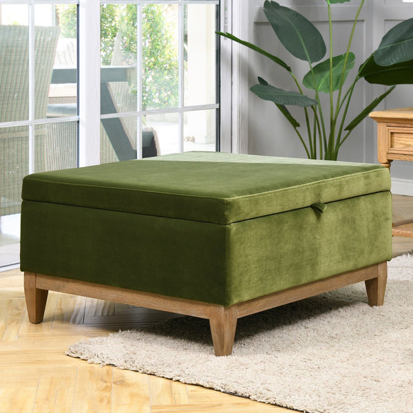 English Elm Jennifer Taylor Home - Knox 35" Square Storage Ottoman in Olive Green Performance Velvet — Benchmade, Flip-Top Storage, Durable Kiln-Dried Frame B2719P238423