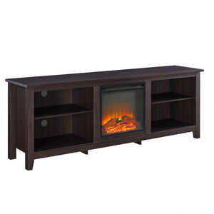 English Elm Walker Edison - Modern 70" Fireplace TV Stand Espresso – Transitional Wood Console w/ Electric Insert, 250 lb Capacity, 2 Shelves, Plug-In Heat B185P169404