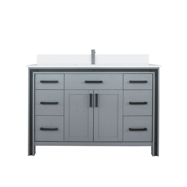 English Elm Dark Grey Bath Vanity With White Quartz Top & Faucet Set - Modern Design, Durable Storage Solution! B2731P260606