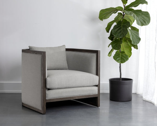 Sunpan CHLOE Lounge Chair - Rustic Distressed Oak Frame & Durable Linoso Light Grey Fabric for Comfort 110535
